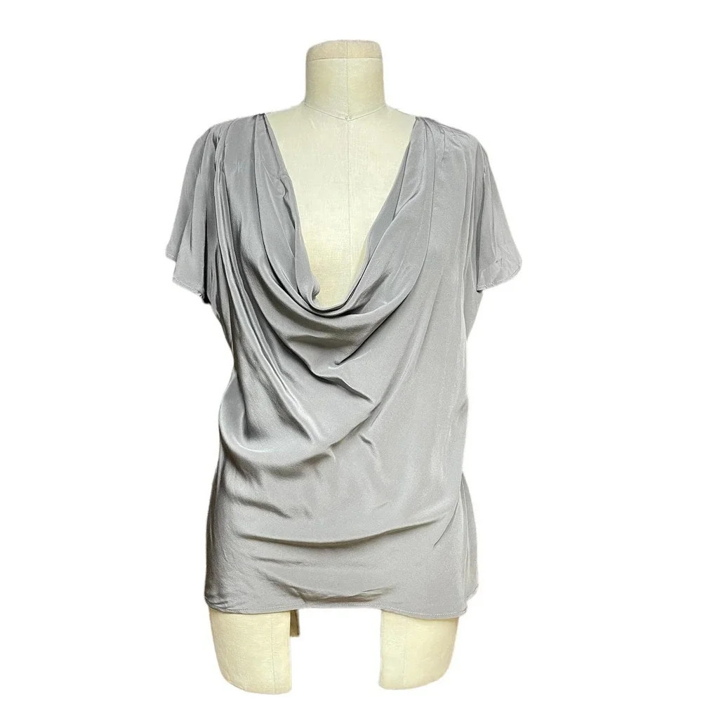 Karina Grimaldi 100% Silk Cowl Neck Blouse‎ Short Sleeve Top Size Small